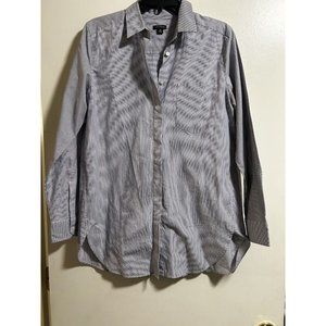 Ann Taylor Women’s Medium Long Sleeve Button Up Shirt With Strips White And Gray